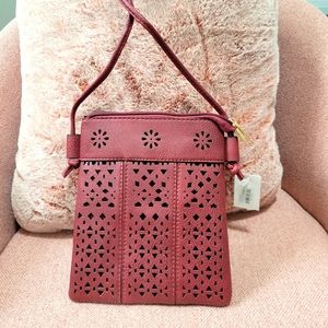 Valentines SALE Super Cute Flora Accent Cross Body Bag Wine colored